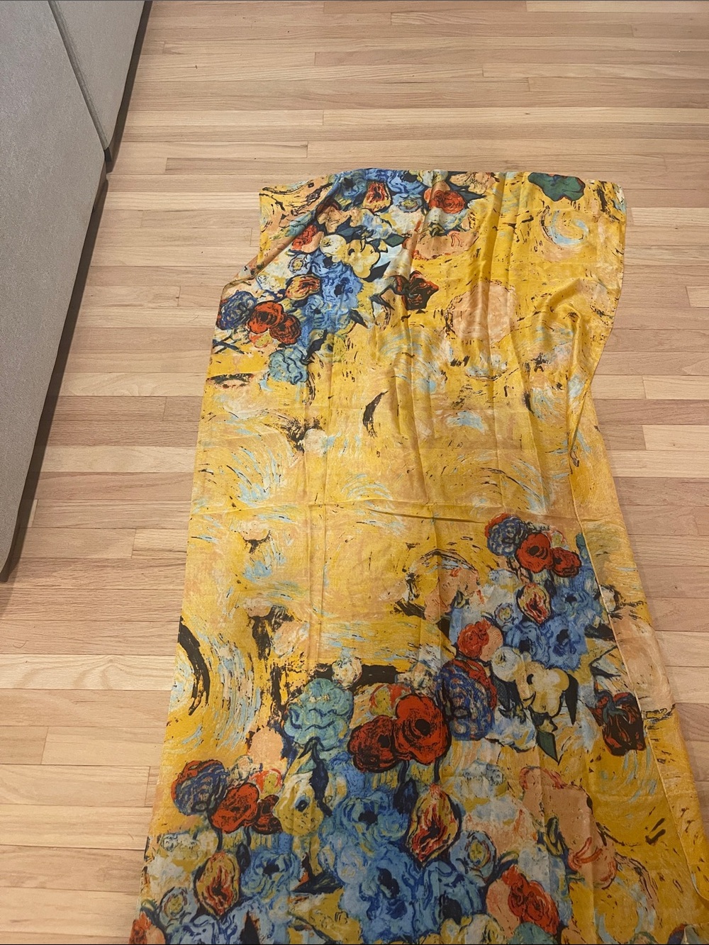Floral Yellow Scarf with Blue & Red Bouquet Print - Picture 2 of 5